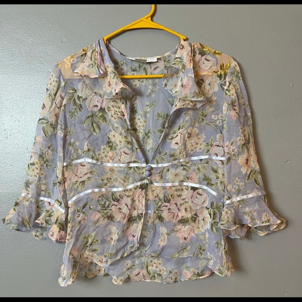Silk Y2K Fairy Floral top 3/4 sleeve 100% silk 4P